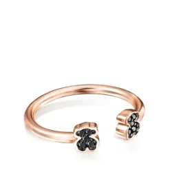 Anillo abierto con baño de oro rosa 18 kt sobre plata y espinelas motivo oso Motif^TOUS Online