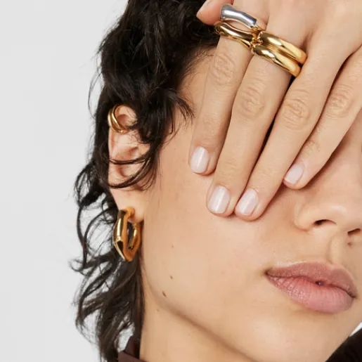 Anillo abierto con baño de oro 18 kt sobre plata Tabit^TOUS Outlet