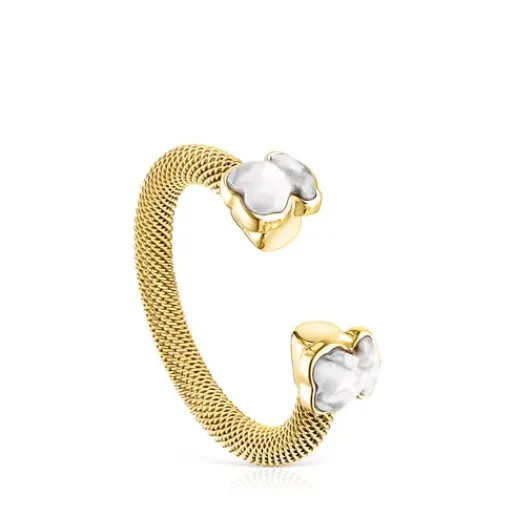 Anillo abierto de acero IP dorado y howlita Mesh Color^TOUS Clearance