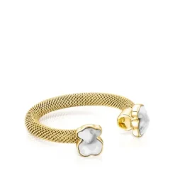 Anillo abierto de acero IP dorado y howlita Mesh Color^TOUS Clearance
