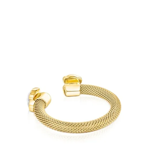 Anillo abierto de acero IP dorado y howlita Mesh Color^TOUS Clearance