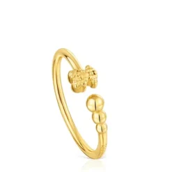 Anillo abierto pequeño con baño de oro de 18 kt sobre plata con motivos Grain^TOUS Hot