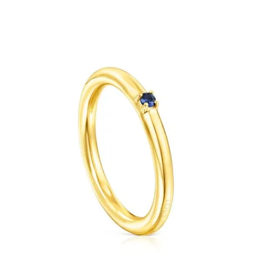 Anillo con baño de oro 18 kt sobre plata y zafiro azul Ring Mix^TOUS Discount