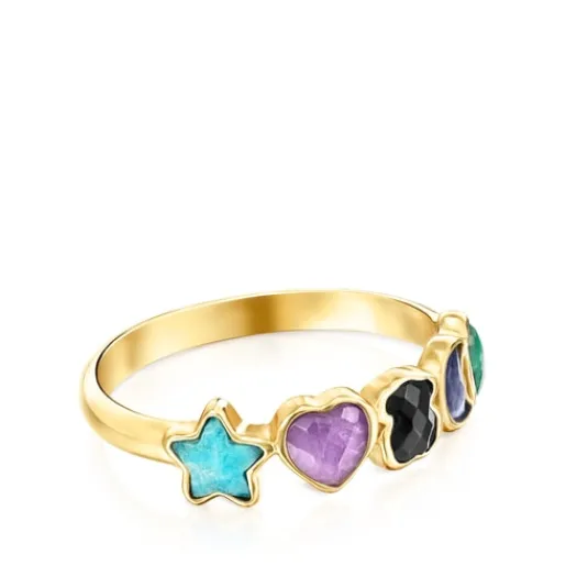 Anillo con baño de oro 18 kt sobre plata y gemas multicolor Glory^TOUS Hot