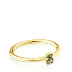 Anillo con baño de oro 18 kt sobre plata y oso de cromodiópsidos New Motif^TOUS Sale