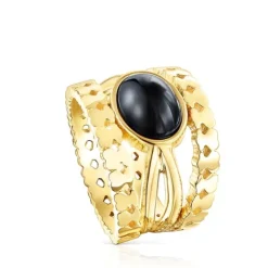 Anillo con baño de oro 18 kt sobre plata y ónix Straight^TOUS Outlet