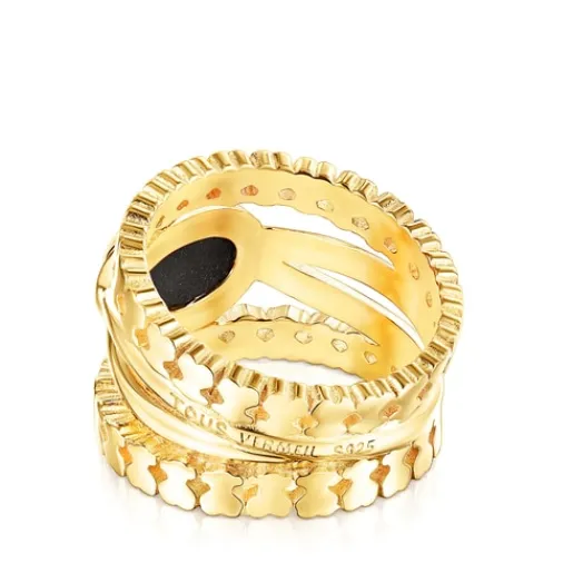 Anillo con baño de oro 18 kt sobre plata y ónix Straight^TOUS Outlet
