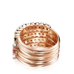 Anillo con baño de oro rosa 18 kt sobre plata y gemas multicolor Straight^TOUS Discount
