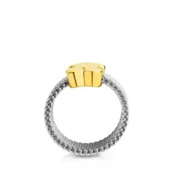 Anillo de acero y oro motivo oso mediano Mesh^TOUS Best