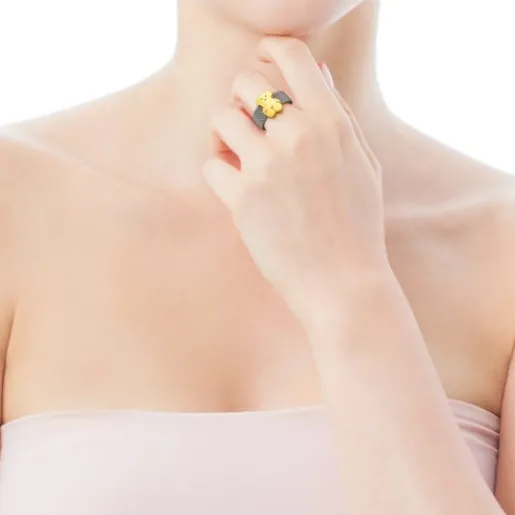 Anillo de acero y oro motivo oso mediano Mesh^TOUS Best
