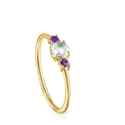 Anillo de con prasiolita facetada y amatista Mini Ivette^TOUS