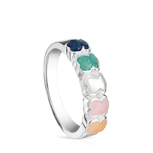 Anillo de plata con gemas multicolor motivo oso Mini Color^TOUS Hot