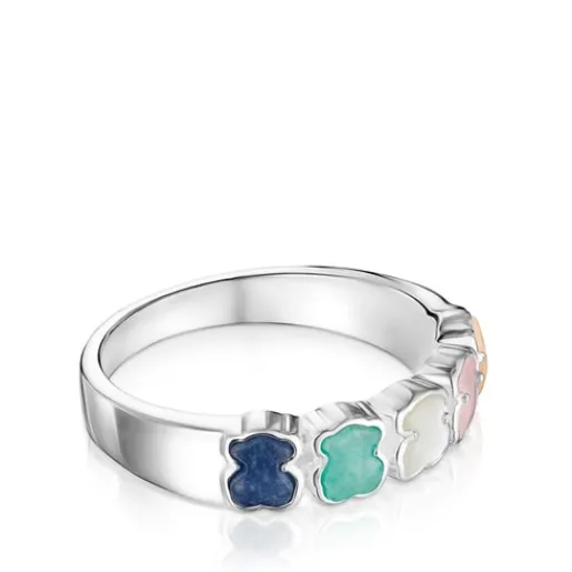Anillo de plata con gemas multicolor motivo oso Mini Color^TOUS Hot