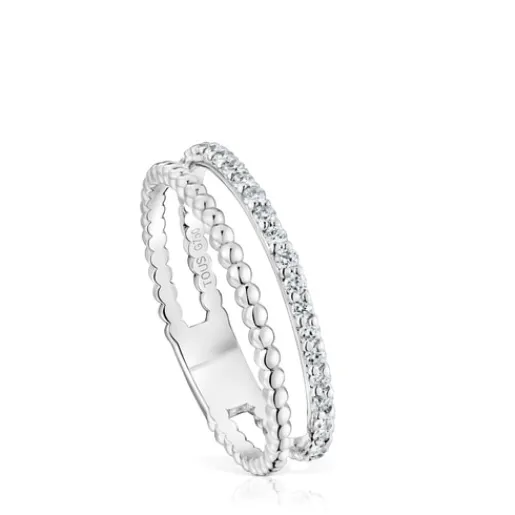 Anillo doble mediano de oro blanco y diamantes Les Classiques^TOUS Discount