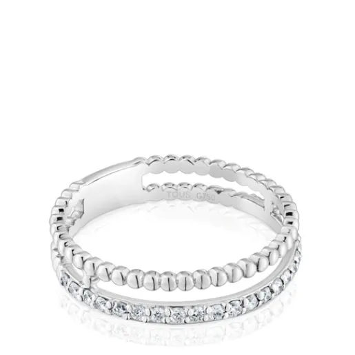 Anillo doble mediano de oro blanco y diamantes Les Classiques^TOUS Discount