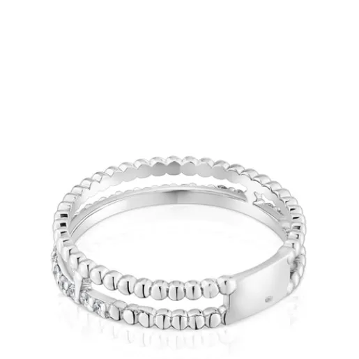 Anillo doble mediano de oro blanco y diamantes Les Classiques^TOUS Discount