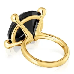 Anillo grande con baño de oro 18 kt sobre plata y ónix Color Black^TOUS Best