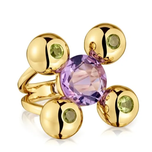Anillo mediano con baño de oro 18 kt sobre plata, amatista y peridoto Sugar Party^TOUS Hot