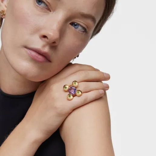 Anillo mediano con baño de oro 18 kt sobre plata, amatista y peridoto Sugar Party^TOUS Hot
