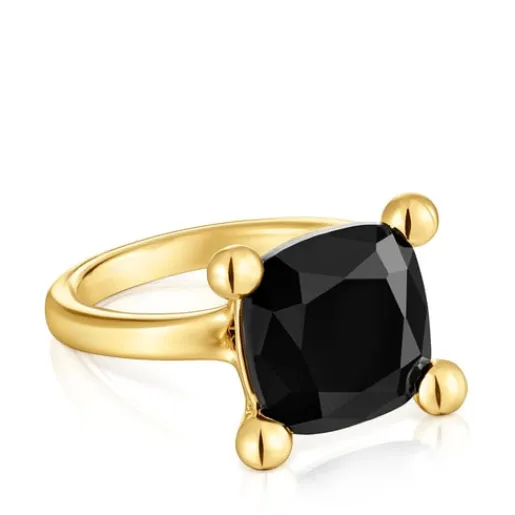 Anillo mediano con baño de oro 18 kt sobre plata y ónix Color Black^TOUS Discount