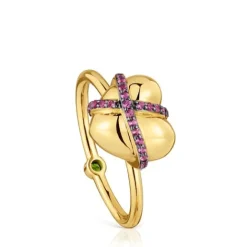 Anillo mediano corazón con baño de oro 18 kt sobre plata y rodolita Lligat^TOUS Outlet