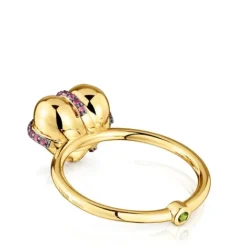 Anillo mediano corazón con baño de oro 18 kt sobre plata y rodolita Lligat^TOUS Outlet