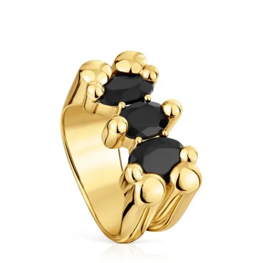 Anillo mediano motivo oso con baño de oro 18 kt sobre plata y ónix Color Bear^TOUS Best