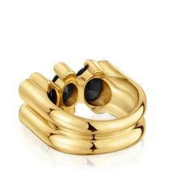 Anillo mediano motivo oso con baño de oro 18 kt sobre plata y ónix Color Bear^TOUS Best