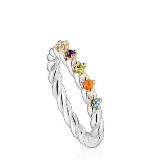Anillo pequeño bicolor y gemas Sugar Party^TOUS Hot
