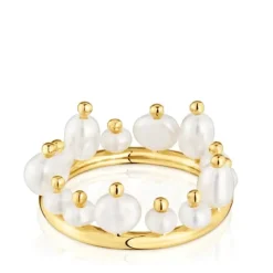 Anillo pequeño con baño de oro 18 kt sobre plata y perlas cultivadas Sugar Party^TOUS Outlet