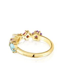 Anillo pequeño con baño de oro 18 kt sobre plata y motivos gemas Sugar Party^TOUS Hot