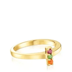 Anillo pequeño con baño de oro 18 kt sobre plata y gemas Basic Colors^TOUS New