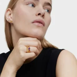 Anillo pequeño con baño de oro 18 kt sobre plata y gemas Sugar Party^TOUS New