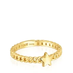 Anillo pequeño estrella con baño de oro 18 kt sobre plata Bold Motif^TOUS