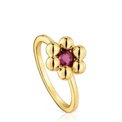 Anillo pequeño flor con baño de oro 18 kt sobre plata y rodolita Sugar Party^TOUS Clearance