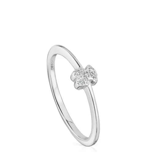 Anillo pequeño oso de oro blanco con diamantes Grain^TOUS Clearance