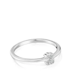 Anillo pequeño oso de oro blanco con diamantes Grain^TOUS Clearance