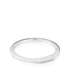 Anillo pequeño tira de oro blanco con diamantes Grain^TOUS