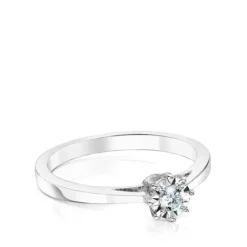 Anillo rosetón pequeño de oro blanco y diamantes 0.10ct Les Classiques^TOUS Sale