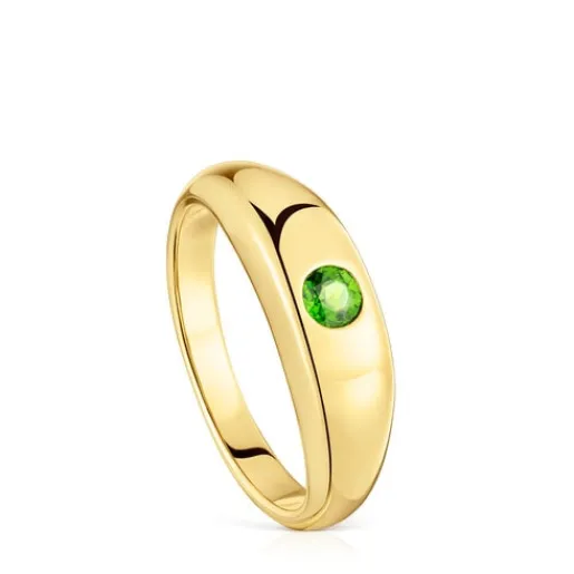 Anillo sello con baño de oro 18 kt sobre plata y cromo diópsido Basic Colors^TOUS