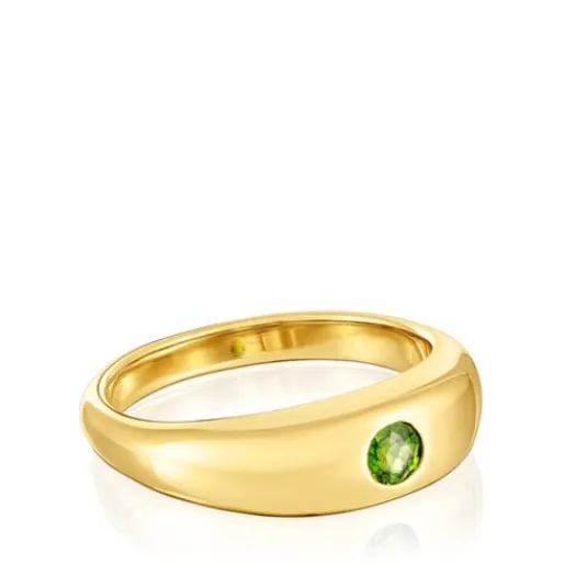 Anillo sello con baño de oro 18 kt sobre plata y cromo diópsido Basic Colors^TOUS