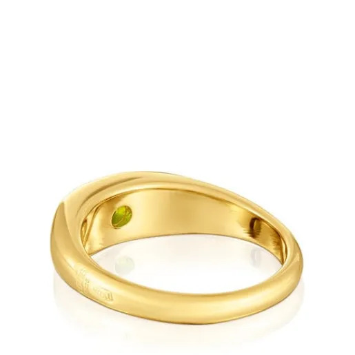 Anillo sello con baño de oro 18 kt sobre plata y cromo diópsido Basic Colors^TOUS