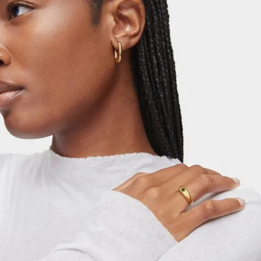 Anillo sello con baño de oro 18 kt sobre plata y cromo diópsido Basic Colors^TOUS