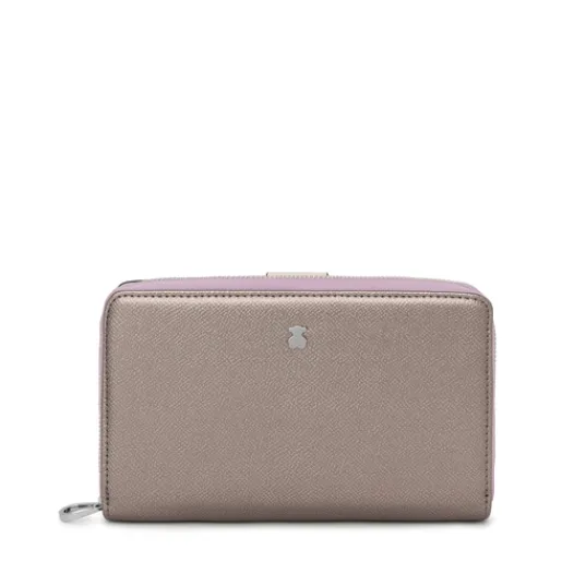Billetera mediana plateada New Dubai Saffiano^TOUS