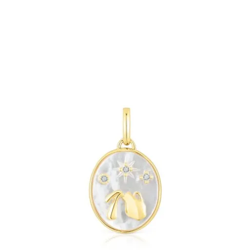 Colgante Acuario con baño de oro 18 kt sobre plata, nácar y topacios Horoscope^TOUS Hot