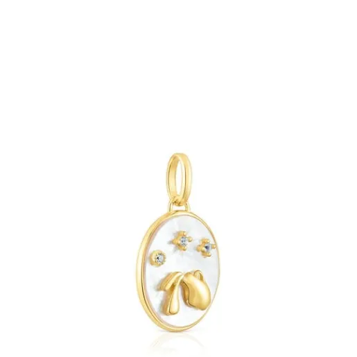 Colgante Acuario con baño de oro 18 kt sobre plata, nácar y topacios Horoscope^TOUS Hot