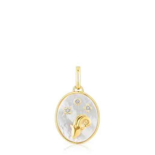 Colgante Aries con baño de oro 18 kt sobre plata, nácar y topacios Horoscope^TOUS Discount