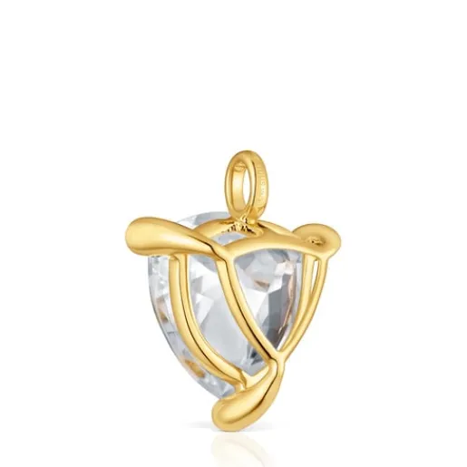 Colgante con baño de oro 18 kt sobre plata y cuarzo cristal de roca trillion Color White^TOUS Hot