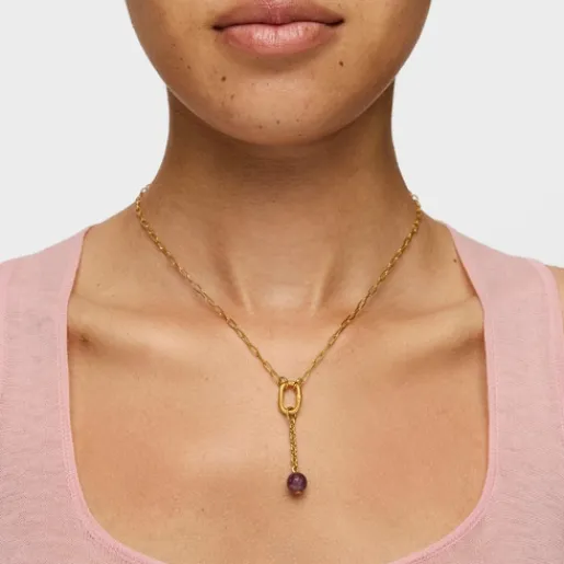 Colgante con baño de oro 18 kt sobre plata y amatista Hold Oval^TOUS Best