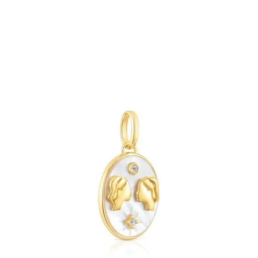 Colgante Géminis con baño de oro 18 kt sobre plata, nácar y topacios Horoscope^TOUS Sale